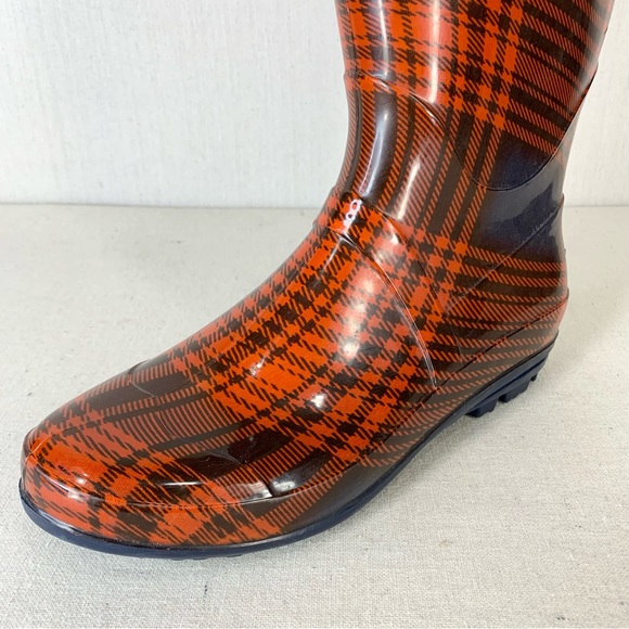 143 Girl~Women’s Red/Navy Tartan‎ Plaid Tall/Knee High Rubber Rain Boots~Sz 10 - Picture 11 of 12